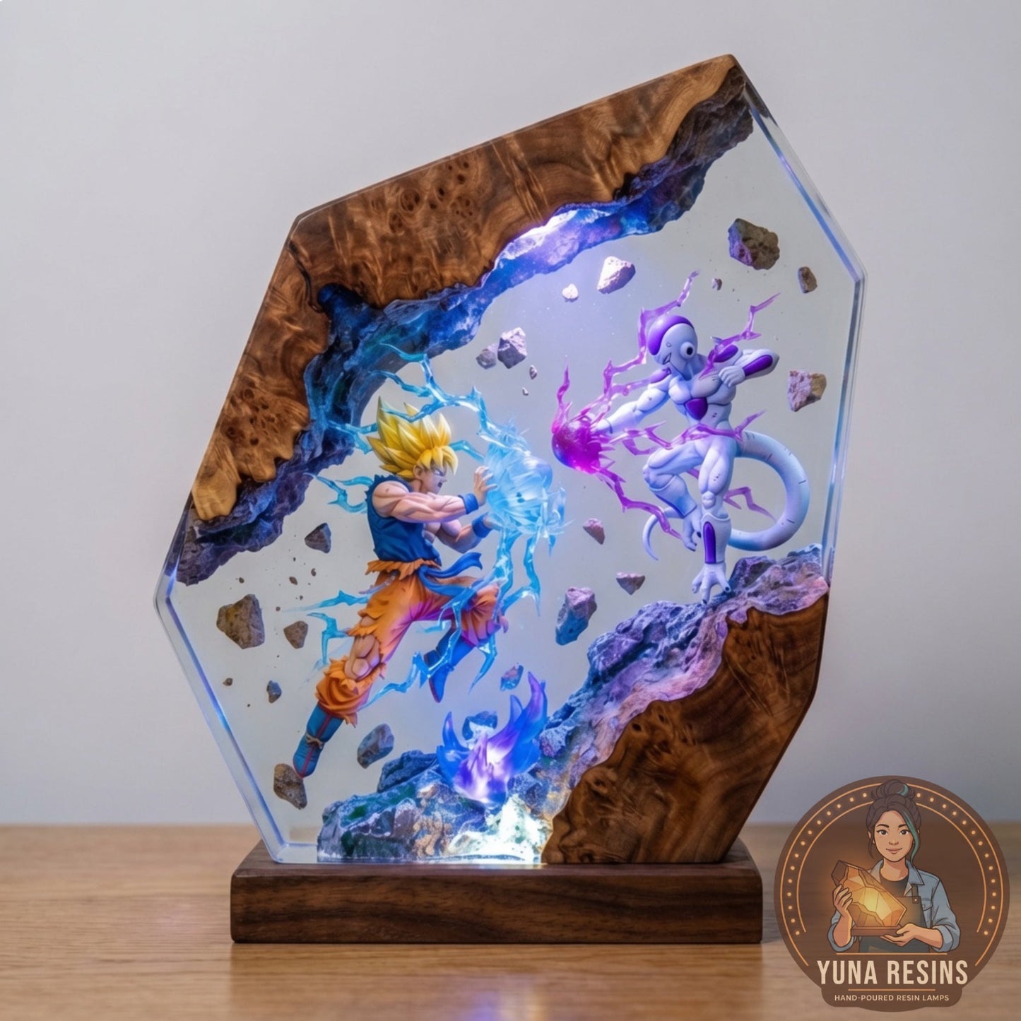 Five Minutes resin lamp, lit