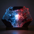 Split Second resin lamp glowing in a dark room