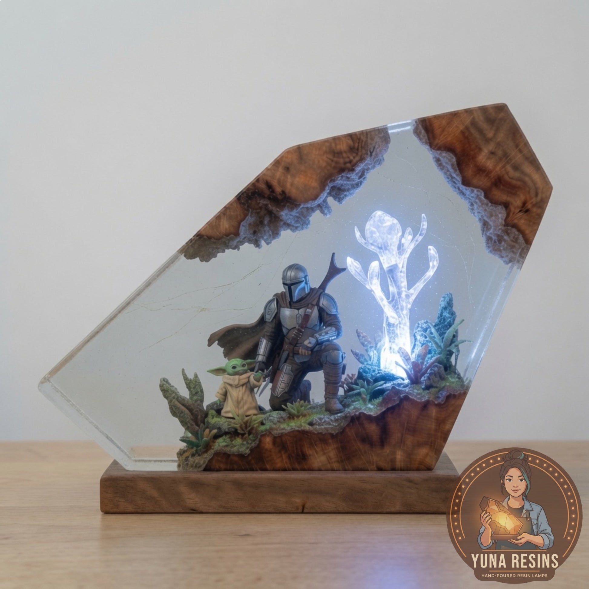 Two of Us resin lamp, lit