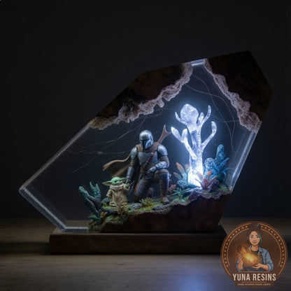Two of Us resin lamp glowing in the dark