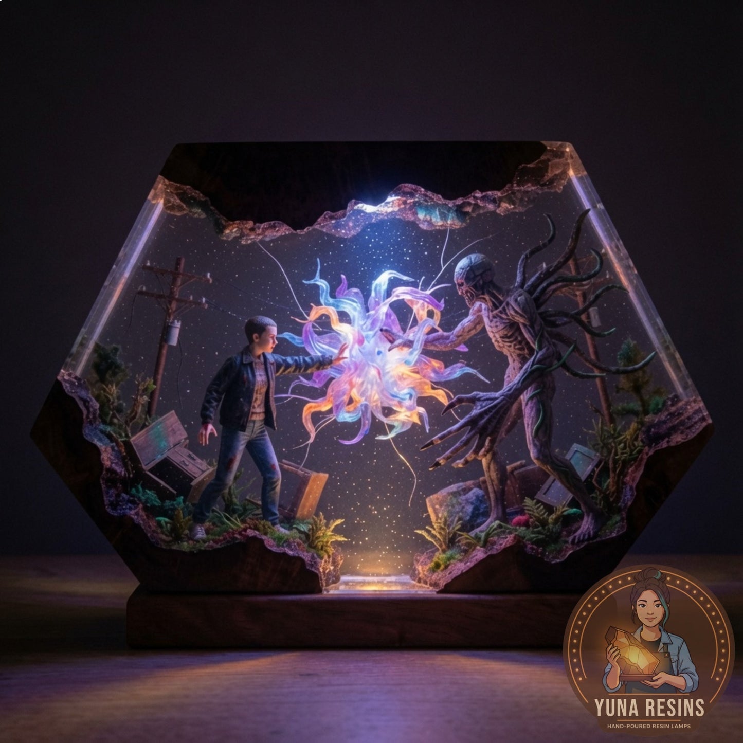 Empty Street resin lamp glowing in the dark