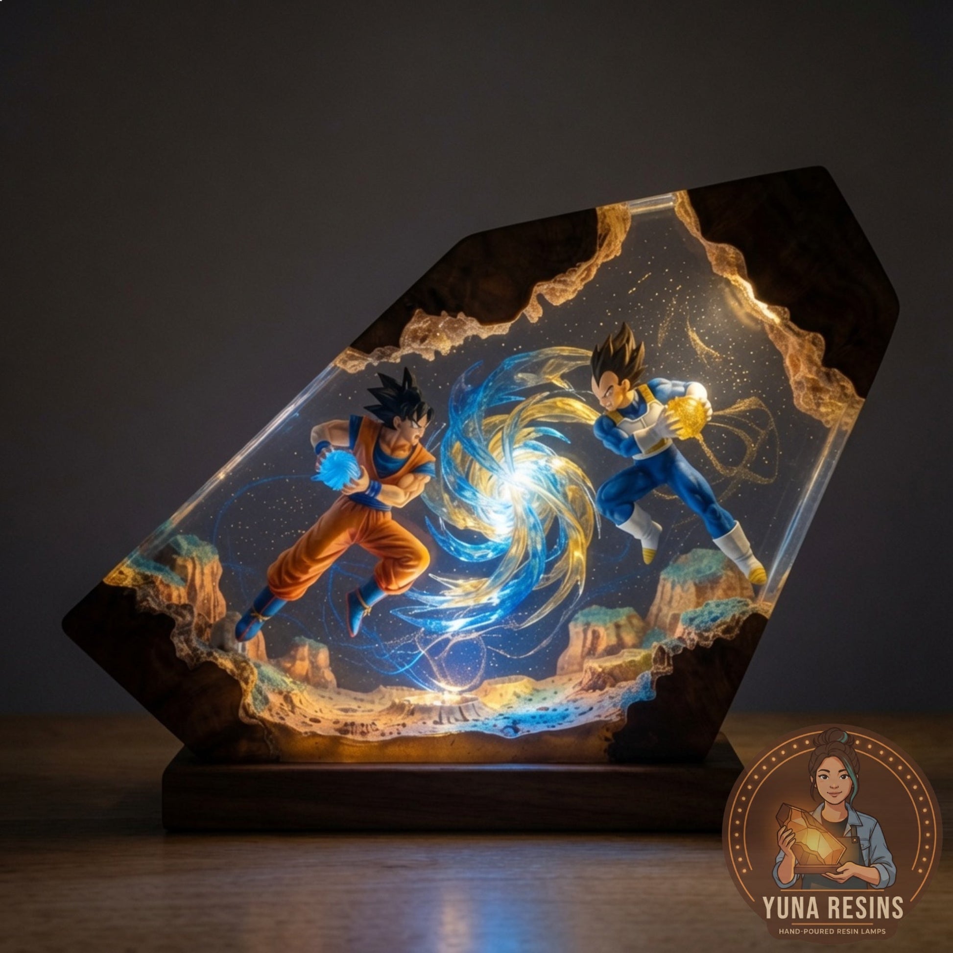 Prince & Peasant resin lamp glowing in the dark