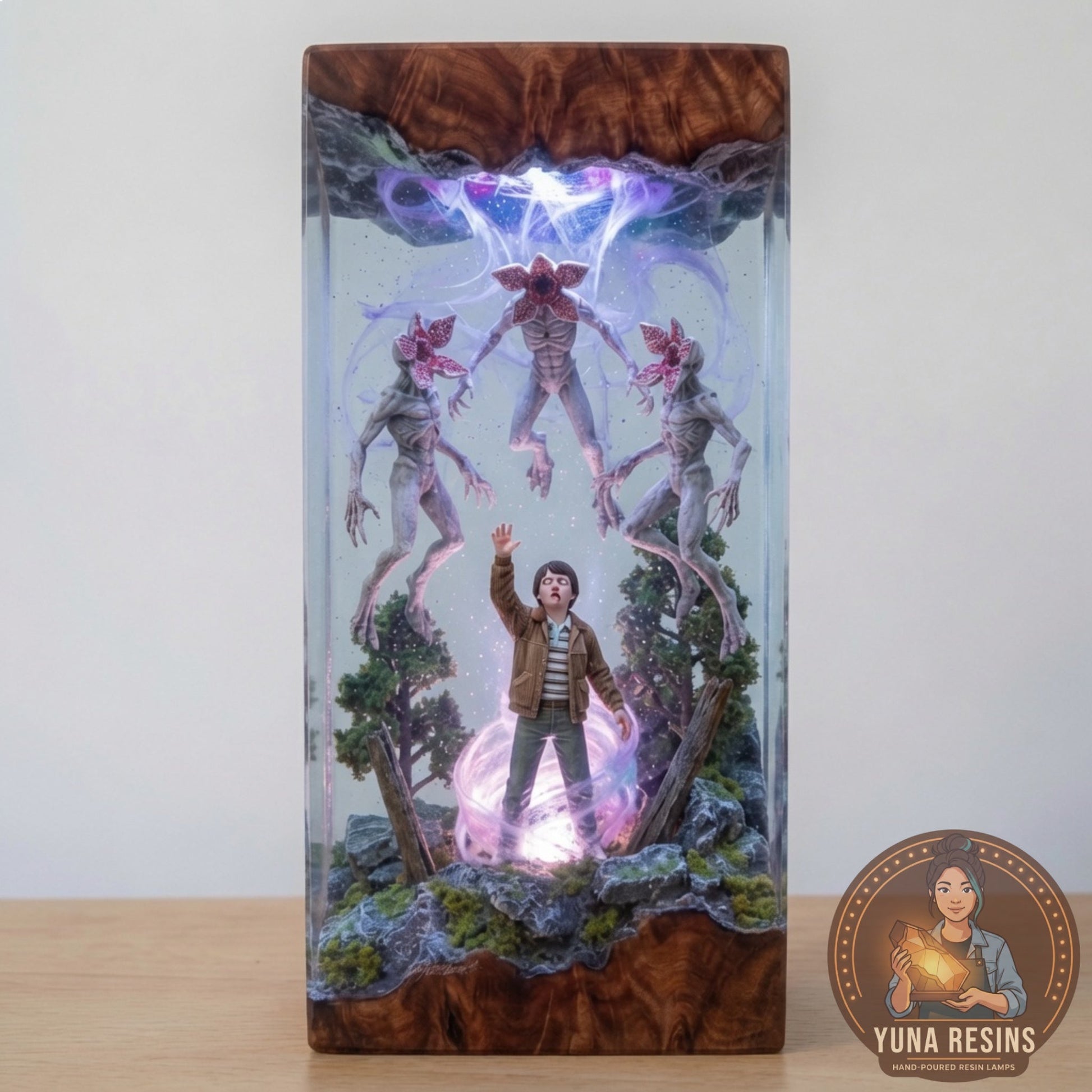 Hive Mind resin lamp, lit