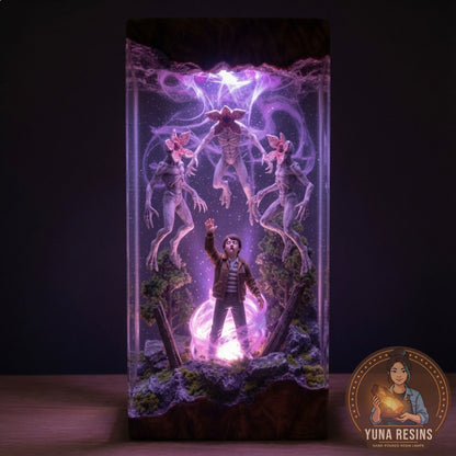 Hive Mind resin lamp glowing in the dark