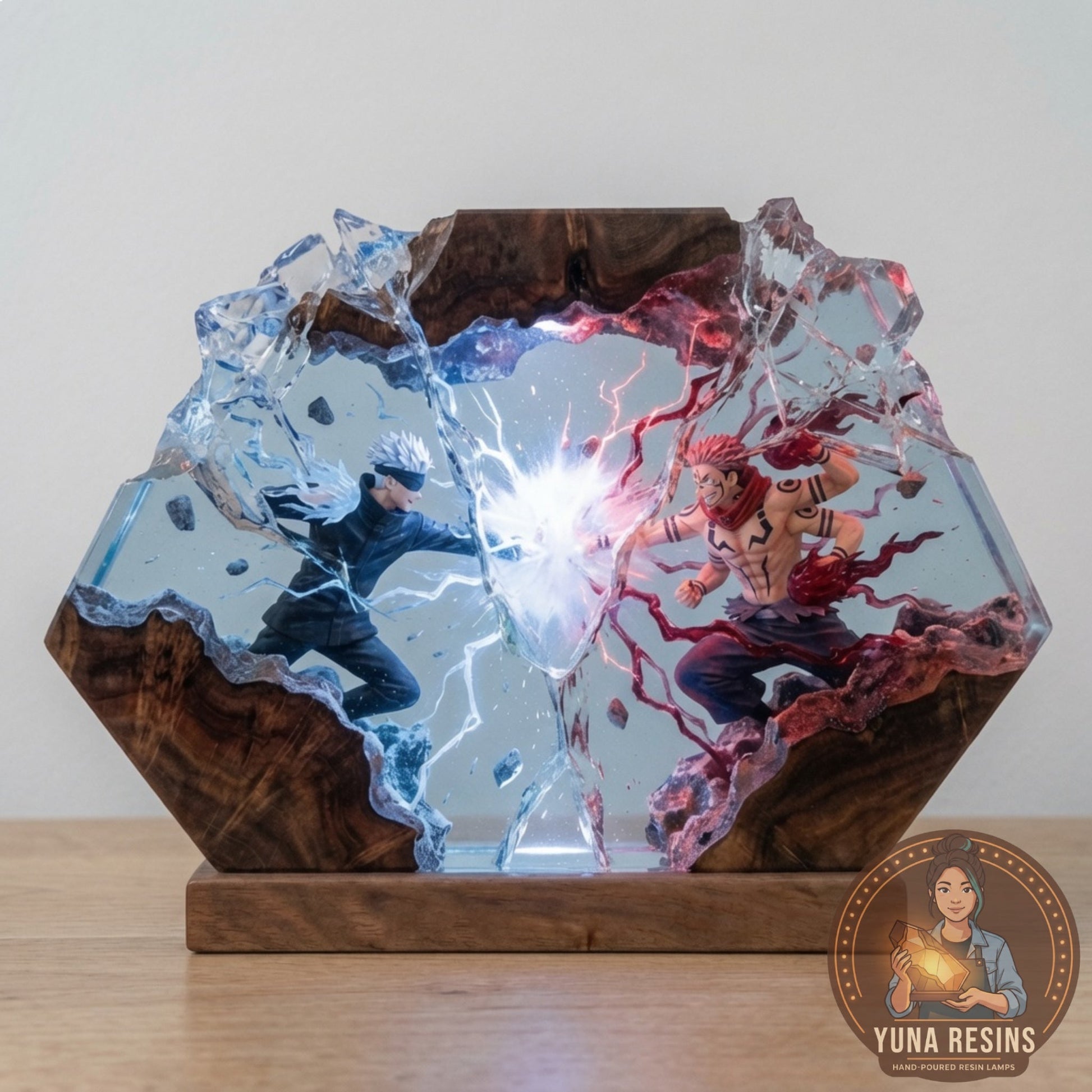 Split Second resin lamp, lit