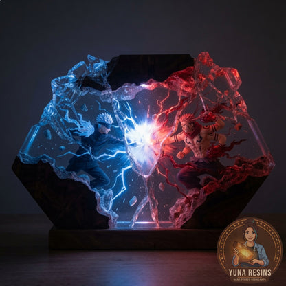 Split Second resin lamp glowing in the dark