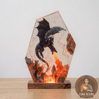 Ash & Ember resin lamp, lit