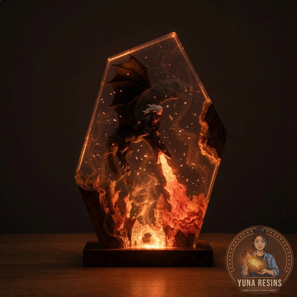 Ash & Ember resin lamp glowing in the dark