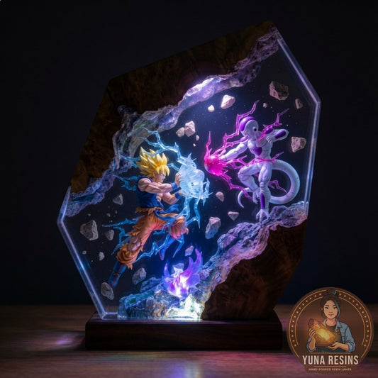 Five Minutes resin lamp glowing in the dark