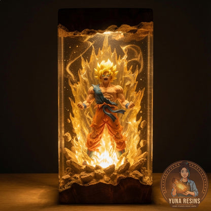 Grief & Gold resin lamp, lit