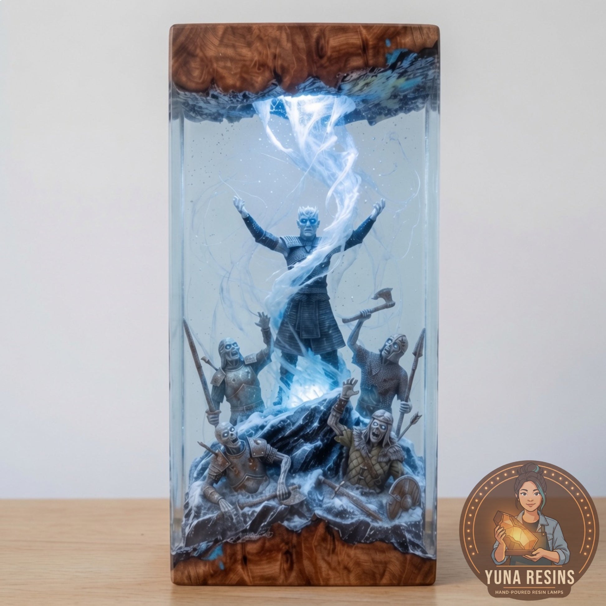 The Dead Rise resin lamp, lit