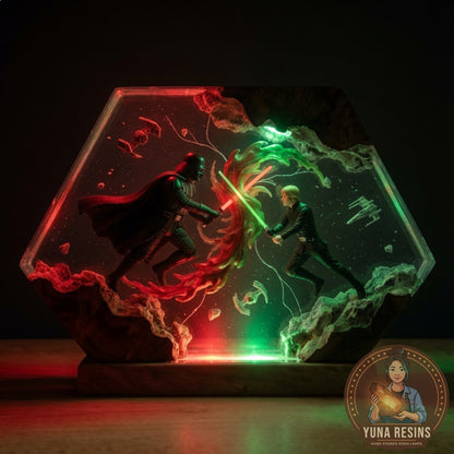 Father & Son resin lamp glowing in the dark
