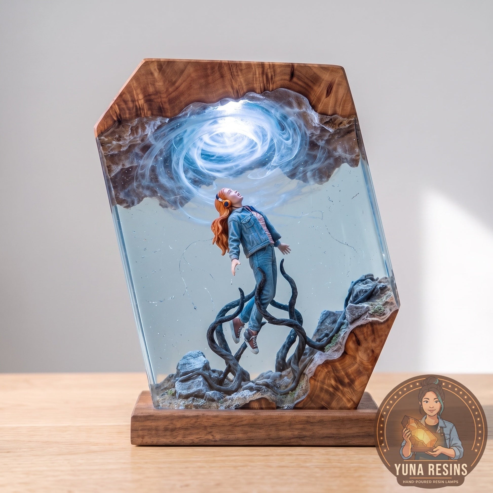 Her Song resin lamp, lit